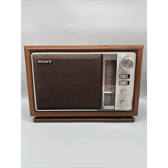 Vintage Sony ICF 9740W AM FM Tabletop Radio Woodgrain Tested - Picture 1 of 12